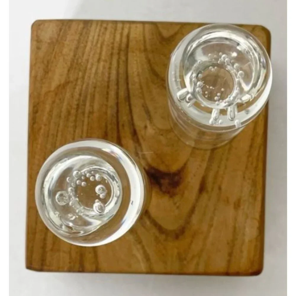 Vintage Clear Bubble Ball Base Shot Glasses Set Of 2 Tequila Retro Barware Glass